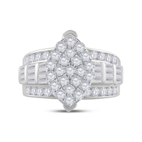 10kt White Gold Diamond Oval Cluster Bridal Wedding Engagement Ring 2 Cttw