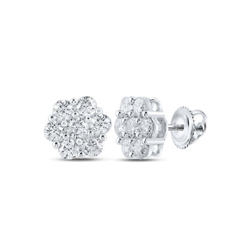 14kt White Gold Womens Round Diamond Flower Cluster Earrings 2-3/4 Cttw