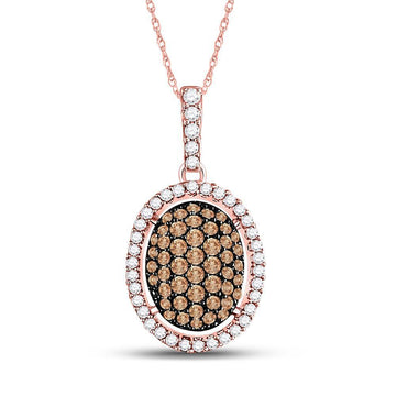 10kt Rose Gold Womens Round Brown Diamond Oval Cluster Pendant 1/2 Cttw