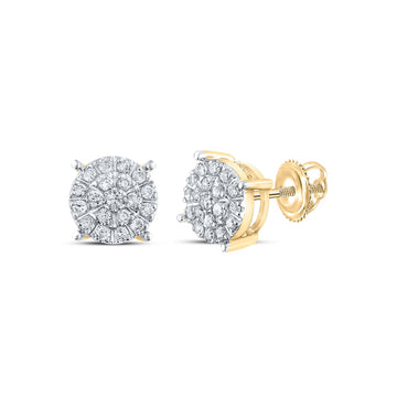14kt Yellow Gold Round Diamond Cluster Earrings 3/8 Cttw
