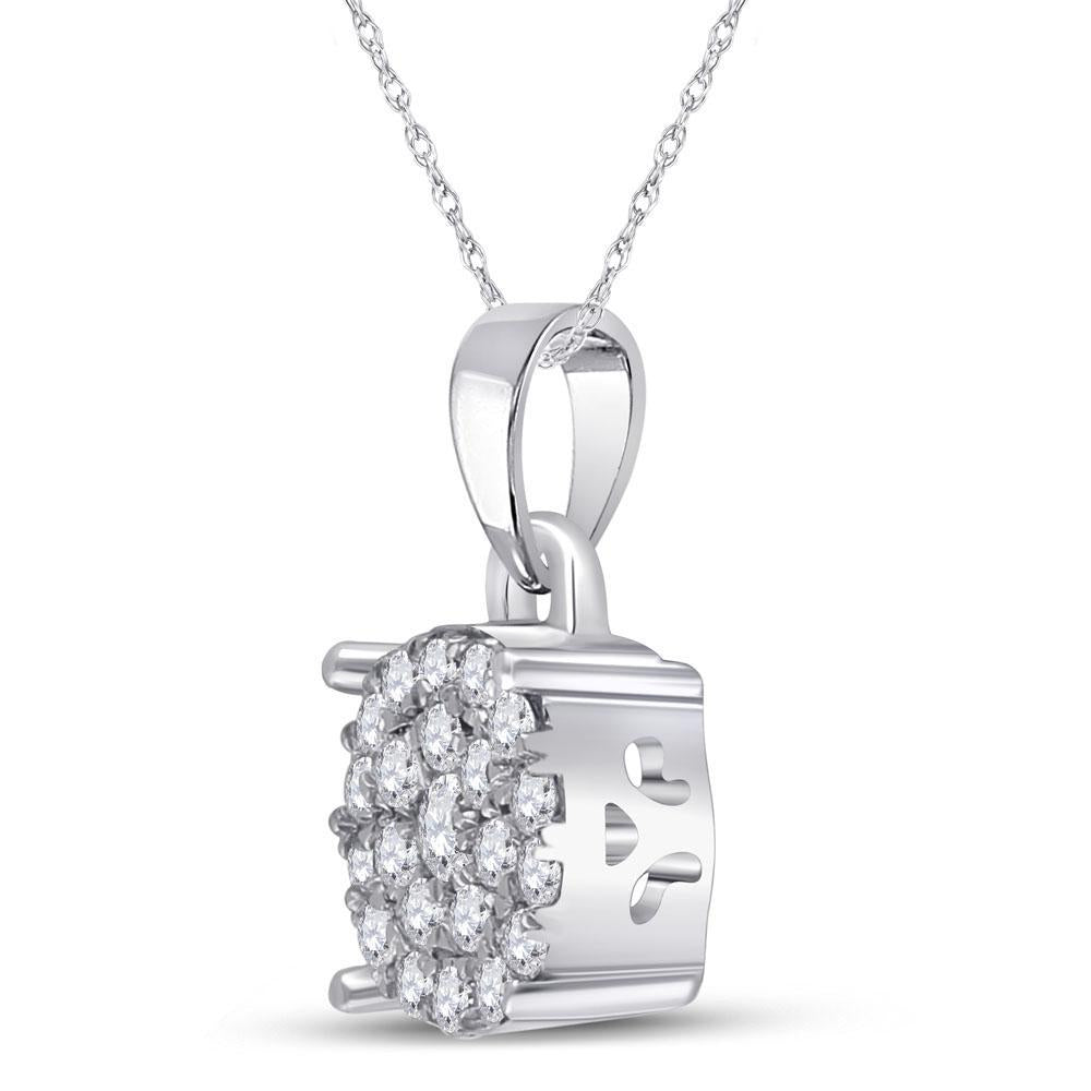 10kt White Gold Womens Round Diamond Cluster Pendant 1/4 Cttw