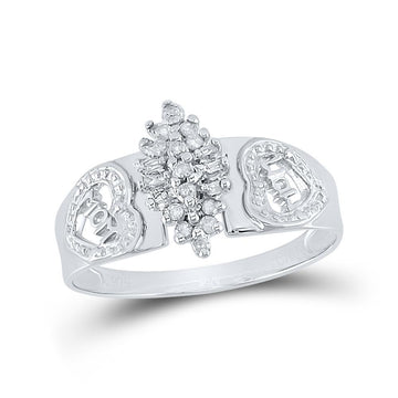 Sterling Silver Womens Round Diamond Heart Mom Cluster Ring 1/8 Cttw