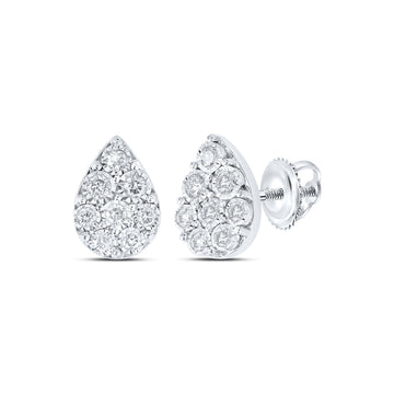 10kt White Gold Womens Round Diamond Teardrop Earrings 1/5 Cttw