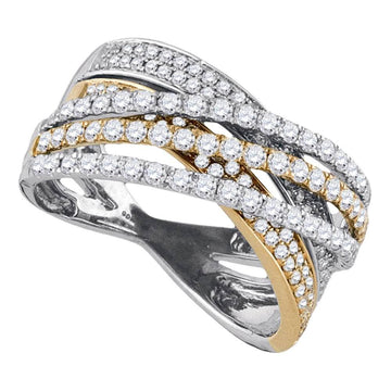 14kt Two-tone Gold Womens Round Diamond Crossover Band Ring 1-1/3 Cttw