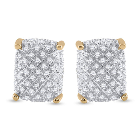 10kt Yellow Gold Mens Round Diamond Cluster Earrings 1/3 Cttw
