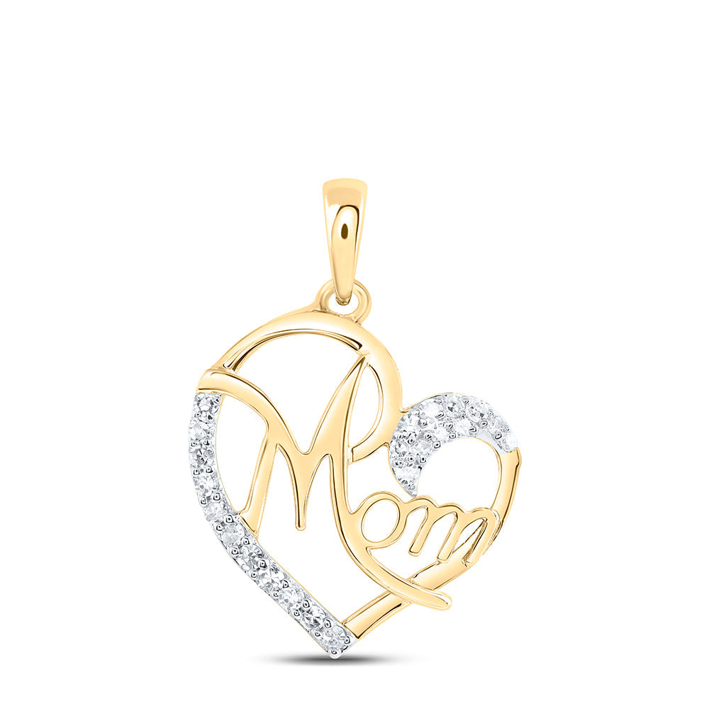 10kt Yellow Gold Womens Round Diamond Mom Heart Pendant 1/8 Cttw
