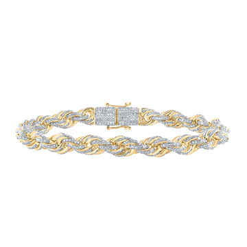 10kt Yellow Gold Mens Round Diamond 8.5-inch Rope Chain Bracelet 7-1/2 Cttw
