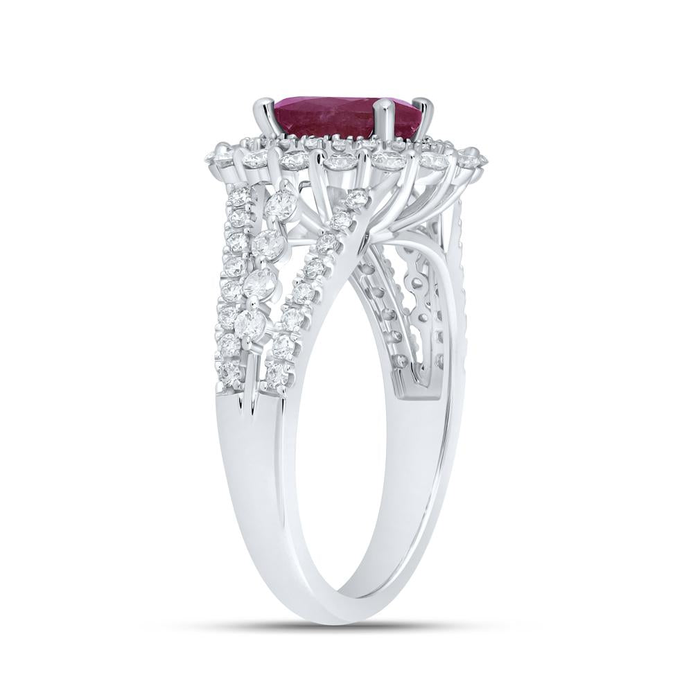 14kt White Gold Womens Oval Ruby Solitaire Diamond Fashion Ring 2 Cttw