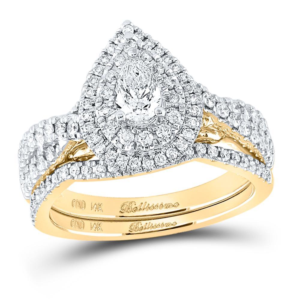 14kt Yellow Gold Pear Diamond Bridal Wedding Ring Band Set 1 Cttw