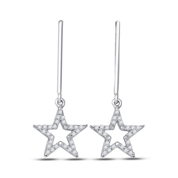 10kt White Gold Womens Round Diamond Star Dangle Earrings 1/5 Cttw