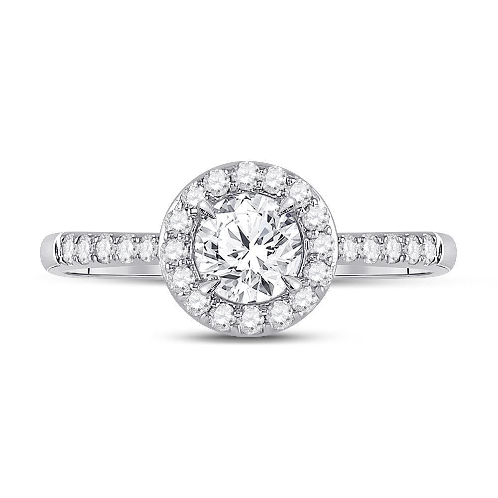 14kt White Gold Round Diamond Halo Bridal Wedding Engagement Ring 7/8 Cttw