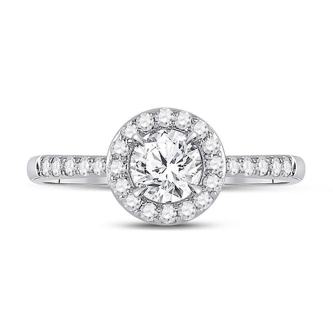 14kt White Gold Round Diamond Halo Bridal Wedding Engagement Ring 7/8 Cttw
