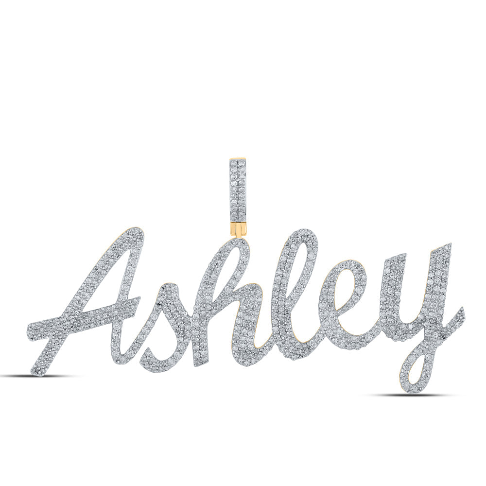 10kt Yellow Gold Womens Round Diamond ASHLEY Name Pendant 2-5/8 Cttw