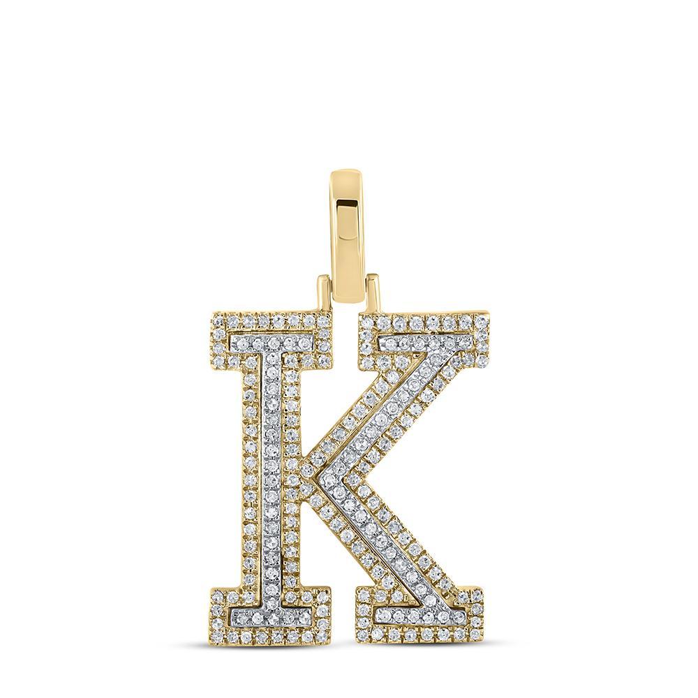 10kt Two-tone Gold Mens Round Diamond K Initial Letter Pendant 1/2 Cttw