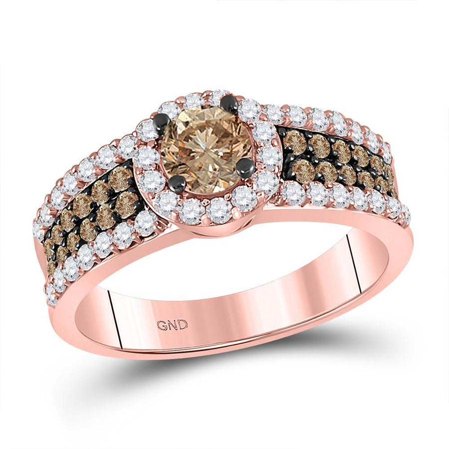 14kt Rose Gold Round Brown Diamond Solitaire Bridal Wedding Engagement Ring 1-1/4 Cttw