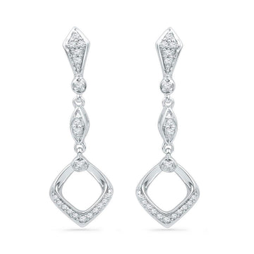 10kt White Gold Womens Round Diamond Offset Square Dangle Earrings 1/6 Cttw