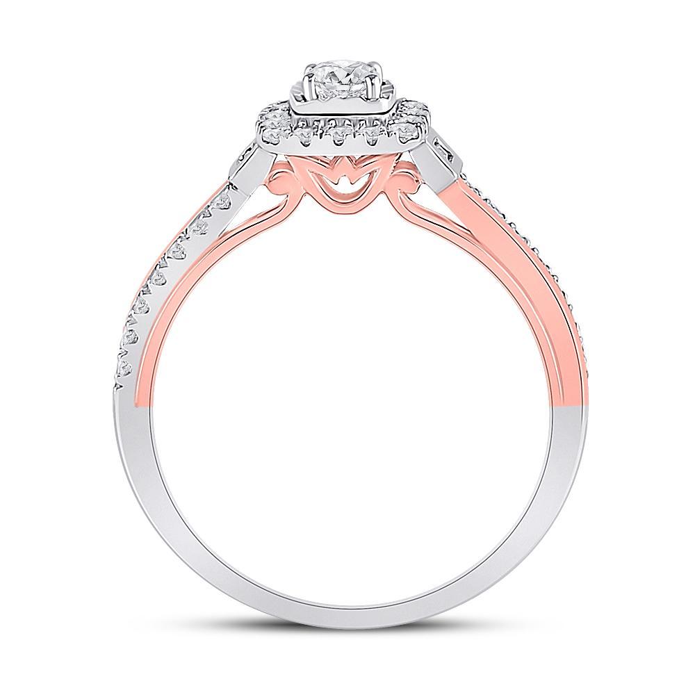 10kt Two-tone Gold Round Diamond Halo Bridal Wedding Engagement Ring 1/2 Cttw