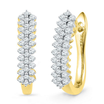 10kt Yellow Gold Womens Round Diamond Oblong Hoop Earrings 1/2 Cttw