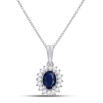 14kt White Gold Womens Oval Blue Sapphire Solitaire Pendant 1-1/5 Cttw