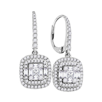 18kt White Gold Womens Baguette Diamond Square Dangle Earrings 1 Cttw