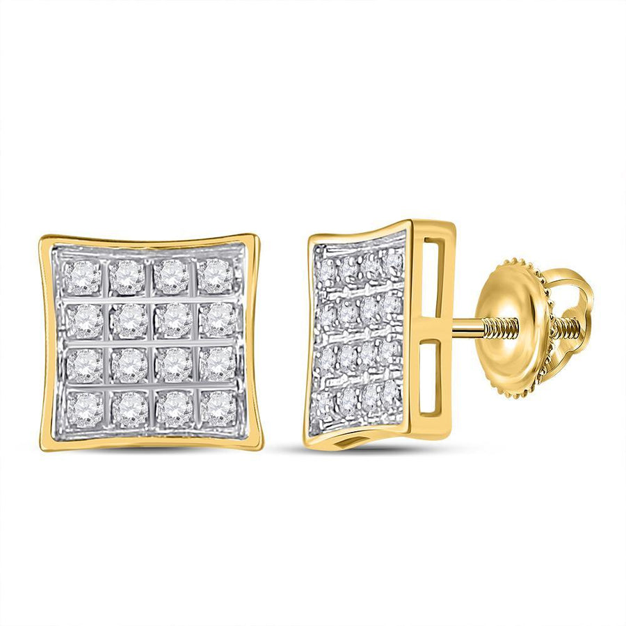 10kt Yellow Gold Womens Round Diamond Square Earrings 1/10 Cttw