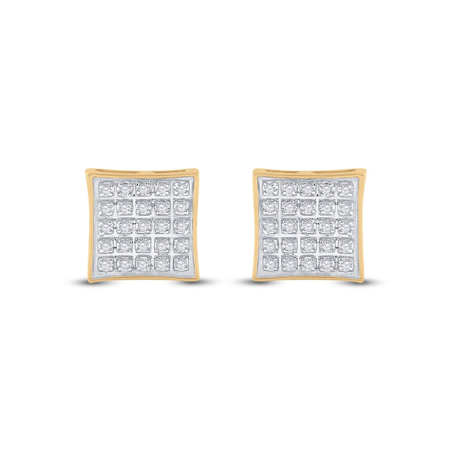 10kt Yellow Gold Round Diamond Kite Square Earrings 1/6 Cttw