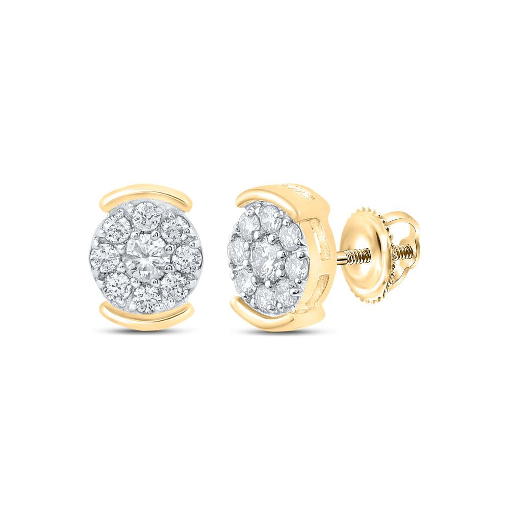 10kt Yellow Gold Womens Round Diamond Cluster Earrings 1/4 Cttw