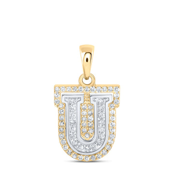 10kt Two-tone Gold Womens Round Diamond U Initial Letter Pendant 1/5 Cttw