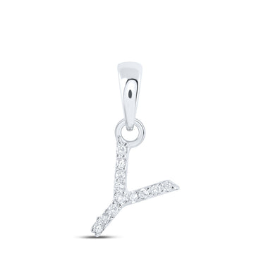 10kt White Gold Womens Round Diamond Y Initial Letter Pendant .03 Cttw