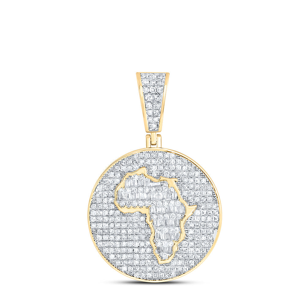 10kt Yellow Gold Mens Round Diamond Africa Circle Charm Pendant 1-1/3 Cttw