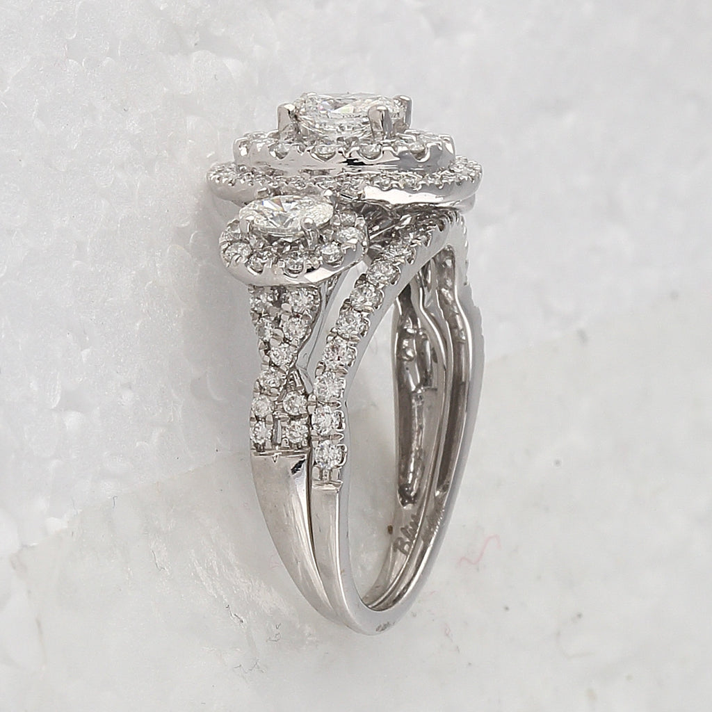 14kt White Gold Oval Diamond Halo Bridal Wedding Ring Band Set 1-1/2 Cttw