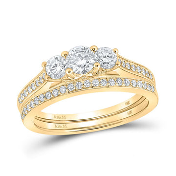 14kt Yellow Gold Round Diamond Bridal Wedding Ring Band Set 1 Cttw