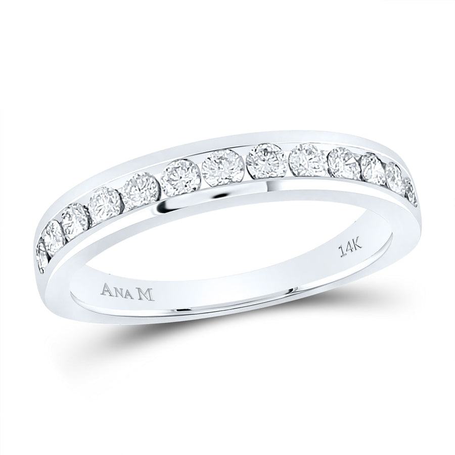 14kt White Gold Womens Round Diamond Wedding Single Row Band 1/2 Cttw