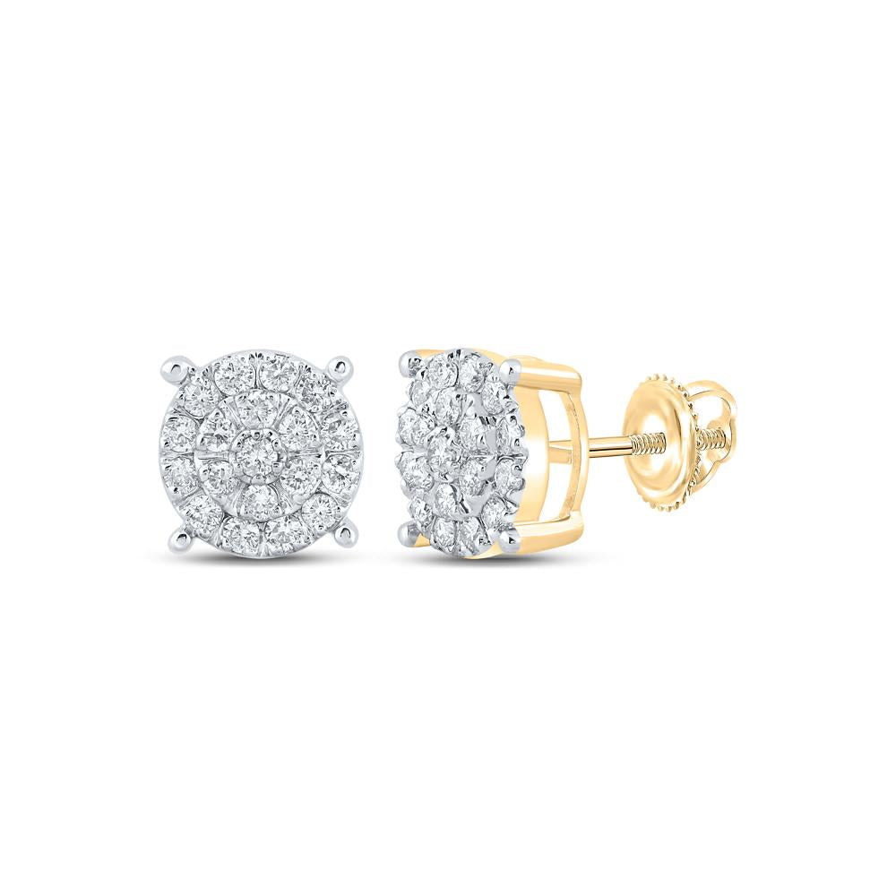 10kt Yellow Gold Round Diamond Cluster Earrings 5/8 Cttw