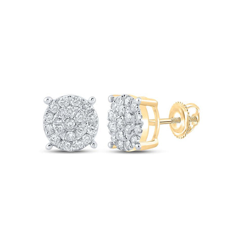 10kt Yellow Gold Round Diamond Cluster Earrings 5/8 Cttw