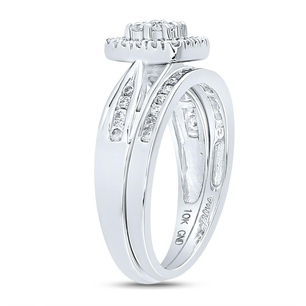10kt White Gold Round Diamond Cluster Bridal Wedding Ring Band Set 1/2 Cttw
