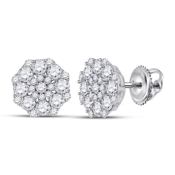14kt White Gold Womens Round Diamond Cluster Earrings 1-1/4 Cttw