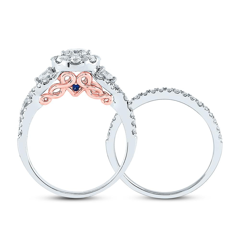 14kt White Gold Round Diamond Bridal Wedding Ring Band Set 1-1/2 Cttw