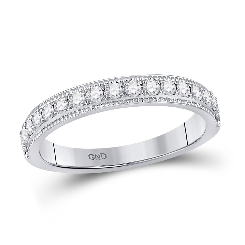 14kt White Gold Womens Round Diamond Wedding Single Row Band 1/3 Cttw