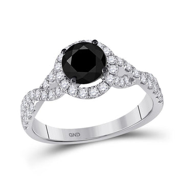 14kt White Gold Round Black Color Enhanced Diamond Solitaire Bridal Engagement Ring 2 Cttw