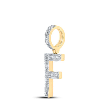 10kt Yellow Gold Mens Baguette Diamond Initial F Letter Charm Pendant 3/4 Cttw