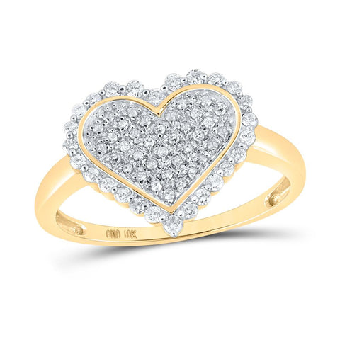 10kt Yellow Gold Womens Round Diamond Heart Ring 1/3 Cttw