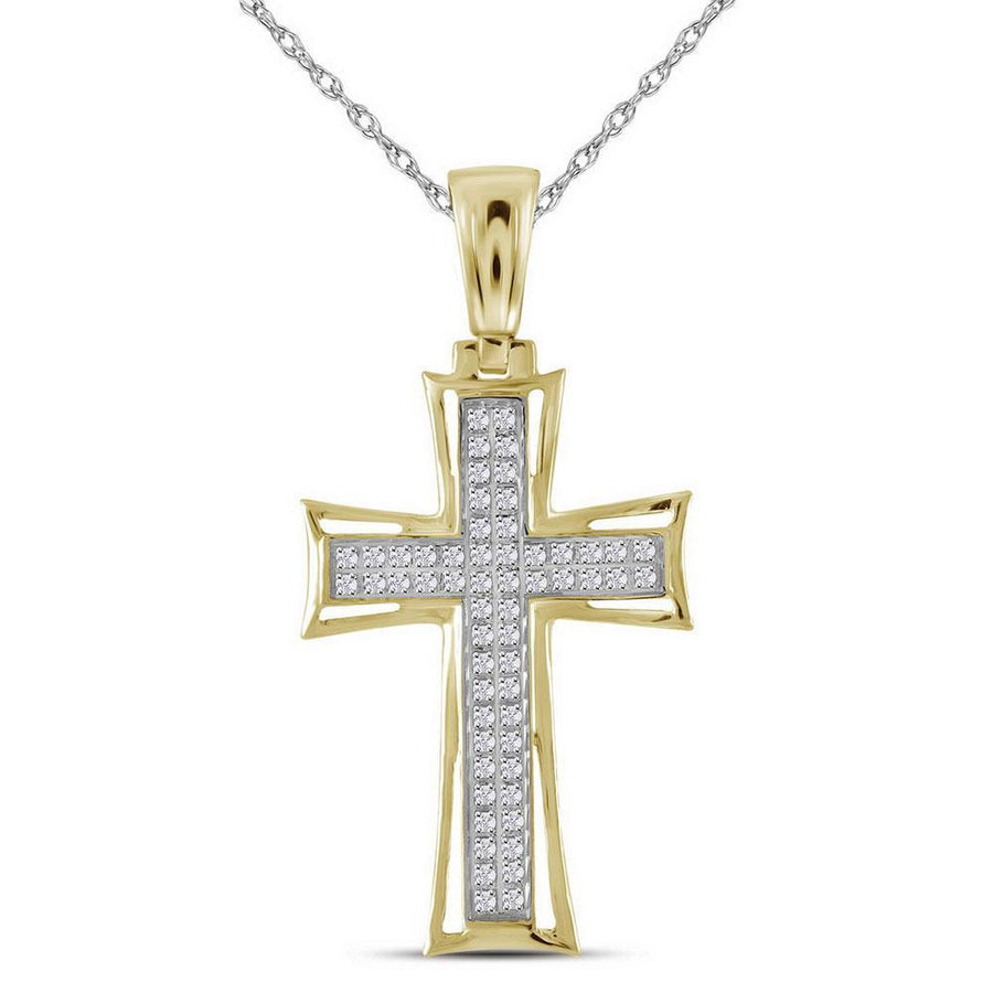 10kt Yellow Gold Mens Round Diamond Gothic Cross Charm Pendant 1/6 Cttw