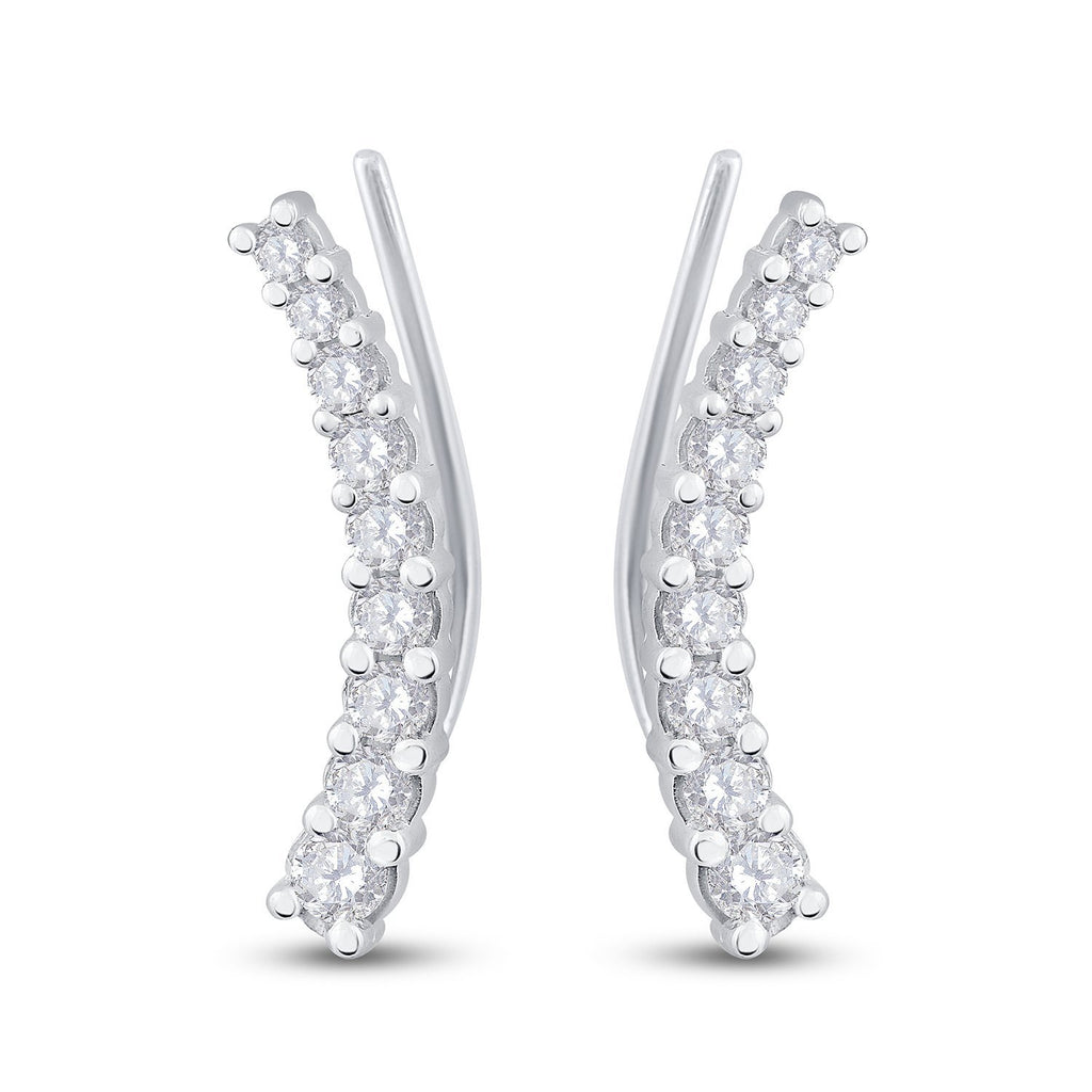 10kt White Gold Womens Round Diamond Graduated Climber Earrings 1 Cttw