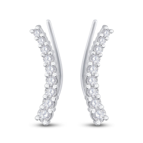 10kt White Gold Womens Round Diamond Graduated Climber Earrings 1 Cttw