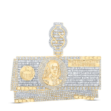 10kt Yellow Gold Mens Baguette Diamond Hundred Dollar Bill Money Charm Pendant 6-7/8 Cttw