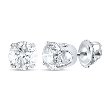 14kt White Gold Womens Round Diamond Solitaire Earrings 3/8 Cttw