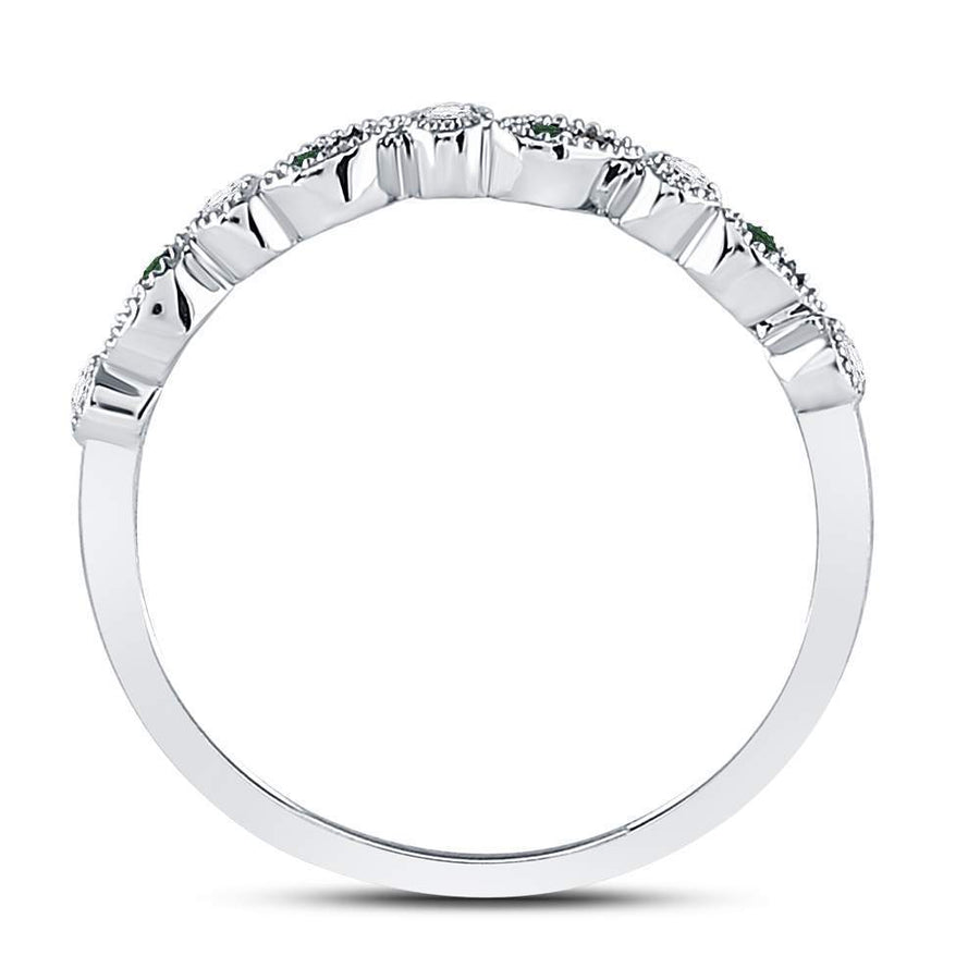 10kt White Gold Womens Round Emerald Diamond Milgrain Stackable Band Ring 1/10 Cttw