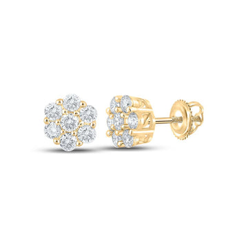 10kt Yellow Gold Round Diamond Flower Cluster Earrings 1/2 Cttw