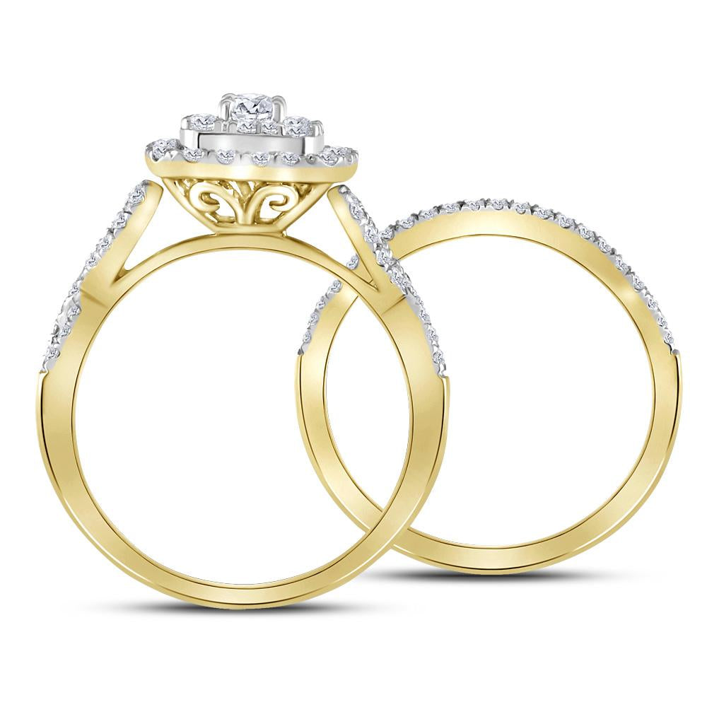 14kt Yellow Gold Round Diamond Bridal Wedding Ring Band Set 1 Cttw